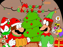 a merry christmas cartoon with a christmas tree