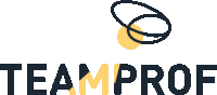 a logo for a company called teamprof with a yellow circle in the middle