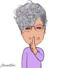 a cartoon of a woman wearing glasses and a purple shirt says moment cam