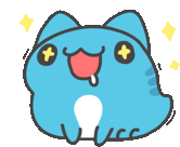 a cartoon drawing of a blue cat with a red tongue sticking out and stars around it .