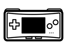 a black and white icon of a video game controller with a cross and circles on it .