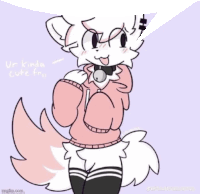 a drawing of a furry character wearing a pink hoodie and black socks .