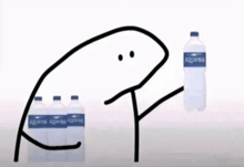 a drawing of a man standing next to a bottle of aquafina water