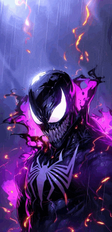 venom is glowing in the dark and has a purple background .