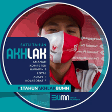 a picture of a man wearing a mask with the words " satu tahun akhlak " on it