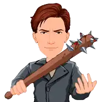 a cartoon drawing of a man holding a bat with spikes on it