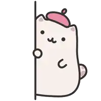 a cartoon drawing of a cat with a pink hat