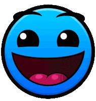 a blue and black smiley face with a big smile