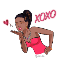 a cartoon drawing of a woman blowing a kiss with the words xoxo written above her