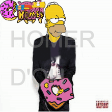 a cartoon of homer simpson holding a donut with the word homer on the bottom