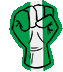 a cartoon drawing of a fist with the flag of nigeria behind it .