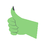 a green hand with black nails is giving a thumbs up sign