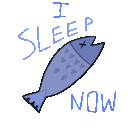 a drawing of a fish with the words " i sleep now " above it