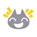 a gray cat with a smiling face and yellow rays coming out of its eyes .