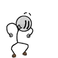 a stick figure is dancing with a ball in his head .