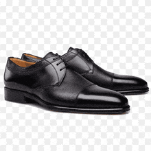 a pair of black men 's dress shoes on a checkered background