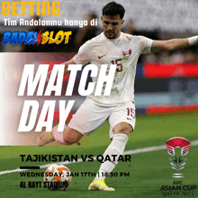 a poster for a soccer match between tajikistan vs qatar