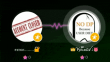 a circle with the words account closed next to another circle with the words no dp because user died