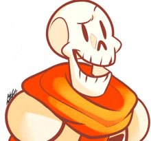 a cartoon drawing of a skeleton with a scarf around his neck .