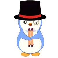 a penguin wearing a top hat and holding a sign that says 67