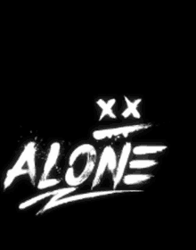 the word alone is written in white on a black background with a smiley face .