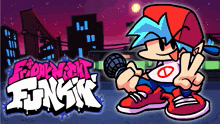 a cartoon character is holding a microphone in front of a friday night funk logo