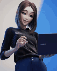 a girl with a samsung galaxy shirt on