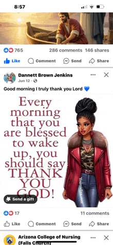 a screenshot of a facebook page that says good morning i truly thank you lord