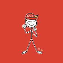 a stick figure is wearing a red hat that says $ kas