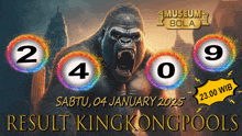 a poster with a gorilla and the words " museum bola "