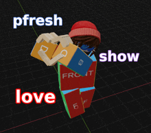 a 3d model of a person with the words pfresh show and love written on it