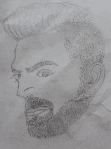 a drawing of a man with a beard and hair