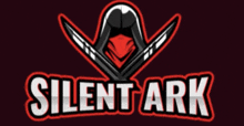 a logo for silent ark shows a ninja with a red mask