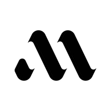 a black and white logo with the letter m
