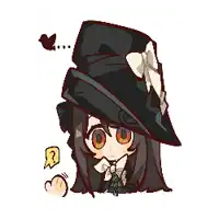 a pixel art of a girl wearing a black hat with a bow
