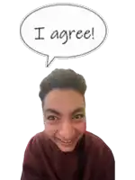 a boy with a speech bubble above his head that says " i agree "