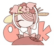 a cartoon girl with a flower crown on her head and a letter k .