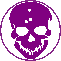 a purple skull in a white circle