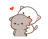 a cartoon of two cats hugging each other with a heart in the background