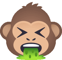 a monkey with its eyes closed is vomiting green liquid