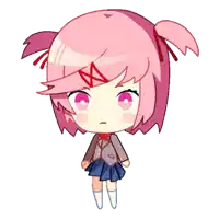 a cartoon girl with pink hair and purple eyes