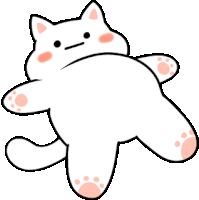 a cartoon drawing of a white cat with pink paws and a face .