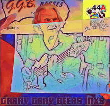 a cartoon of a man playing a guitar with the words garry gary beers inxs