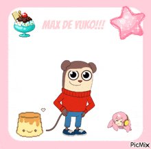 a cartoon character with the name max de yuko written on the bottom