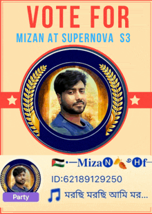 a poster asking people to vote for mizan at supernova