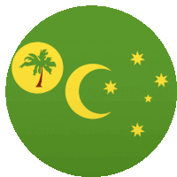 a green circle with a yellow crescent moon and stars on it