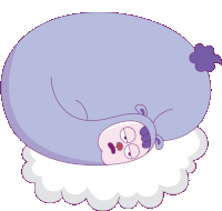 a cartoon drawing of a purple sheep laying on a cloud