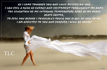 a picture of a woman in a white dress with the words tlc on the bottom