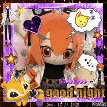 a picture of a stuffed animal with the words good night written on it