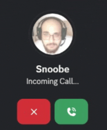 a phone screen shows a man with headphones and says snoobe incoming call